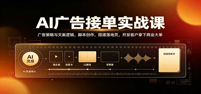 AI广告接单实战:广告策略与文案逻辑,脚本创作,搭建落地页,开发客户拿下商业大单-资源V站