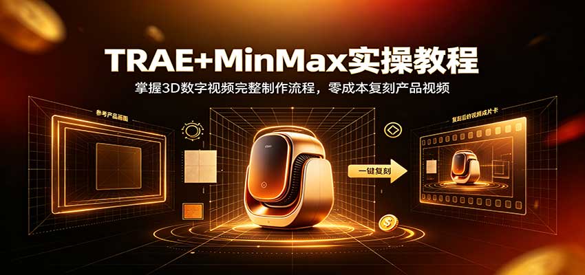TRAE+MinMax实操教程:3D数字视频完整制作流程,零成本复刻产品视频-资源V站