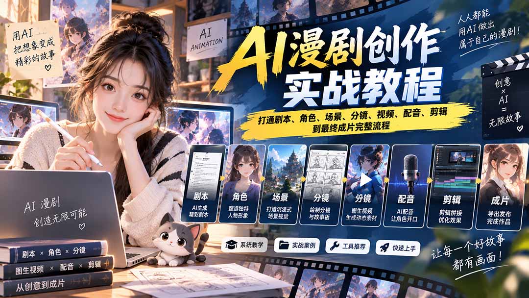 2026 AI漫剧创作实战教程:打通剧本、角色、场景、分镜、视频、配音、剪辑到最终成片完整流程-资源V站