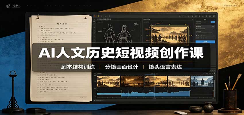 AI人文历史短视频创作课:赛道对标、剧本分镜制图,掌握视频完整产出流程-资源V站