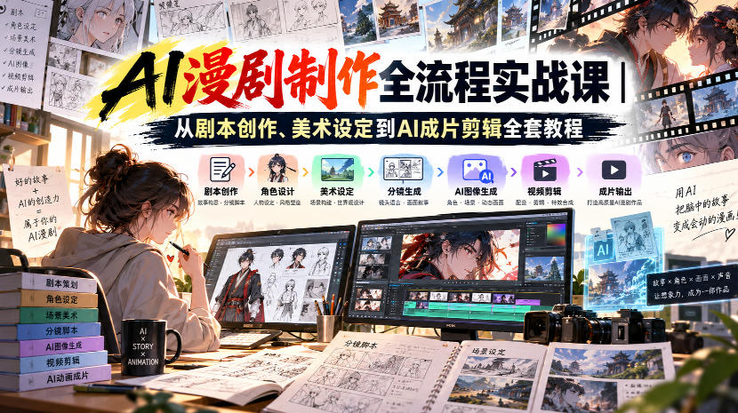 AI漫剧制作全流程实战课|从剧本创作、美术设定到AI成片剪辑全套教程-资源V站