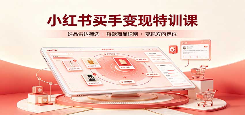 小红书买手变现特训课：账号定位养号起号，选品挂车，笔记标题封面全套教学-资源V站