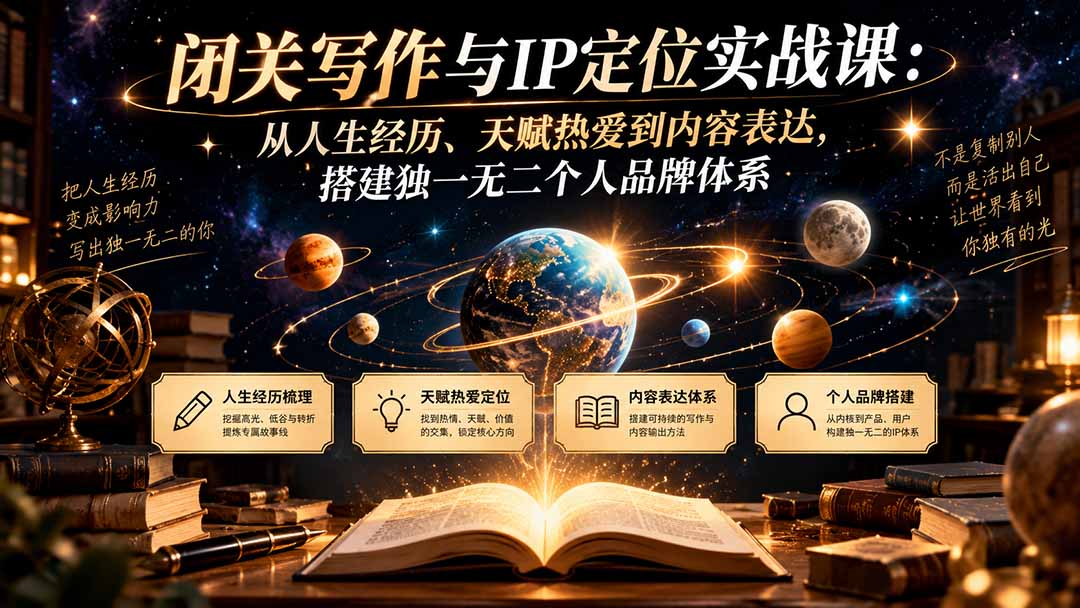 闭关写作与IP定位实战课：从人生经历、天赋热爱到内容表达，搭建独一无二个人品牌体系-资源V站