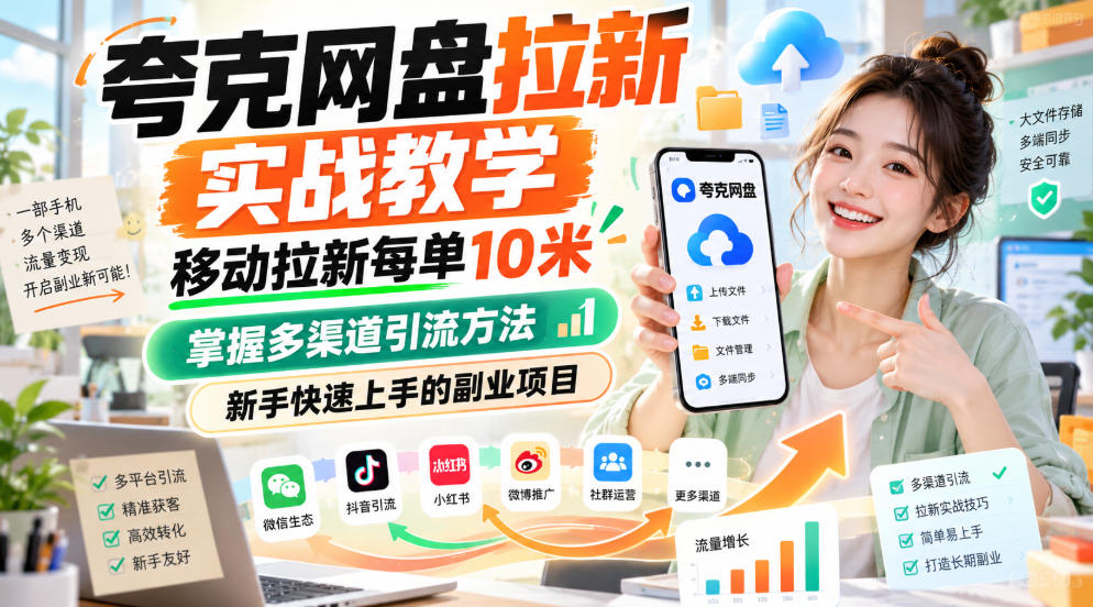 夸克网盘拉新实战教学,移动拉新每单10米,掌握多渠道引流方法,新手快速上手的副业项目-资源V站